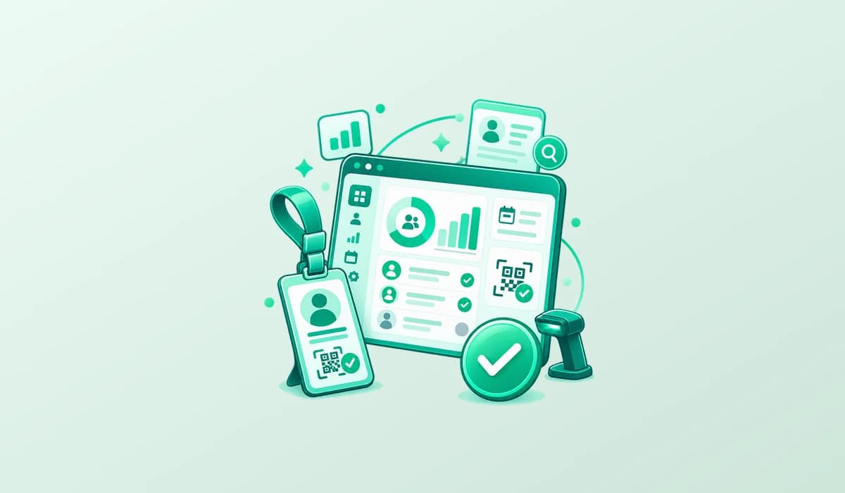 OnSite check-in: attendee badge with QR code, admin dashboard and scanner