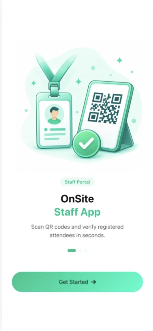 OnSite staff app welcome screen on a phone